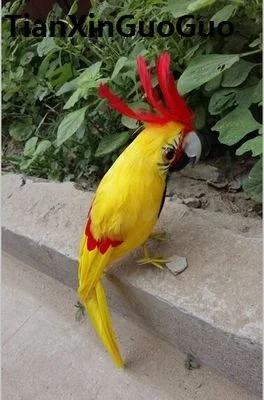 

about 30cm yellow feathers parrot bird hard model prop cockatoo handicraft home garden decoration s1859