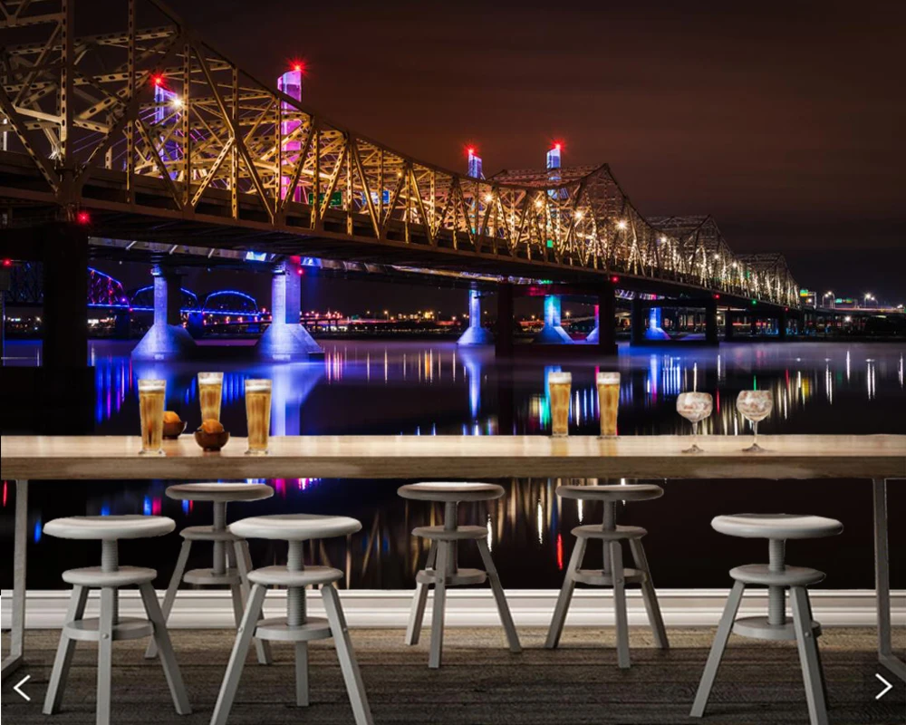 Rivers Bridges Night Street lights city photo 3d wallpaper papel de parede,living room sofa TV wall bedroom restaurant cafe bar