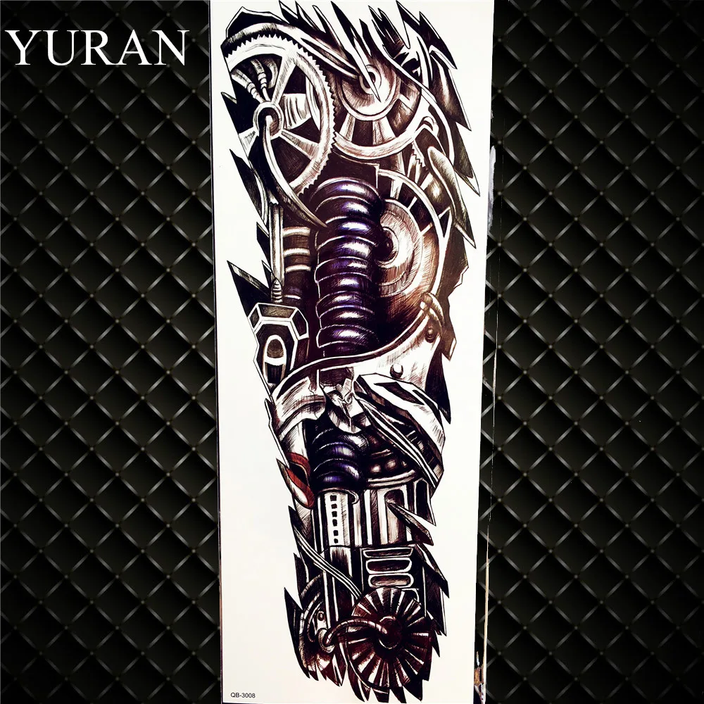 Full Mechanical Robotic Arm Temporary Tattoo Waterproof Black Maori Totem Tattoo Sticker For Men Women Body Art Fake Tatoo Paper