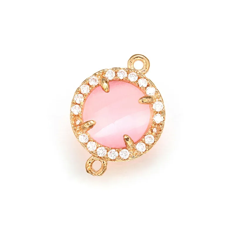 ZHUKOU 12x16mm Brass Cubic Zirconia Round Crystal Connectors for Necklace Handmade jewelry making findings model:VS352