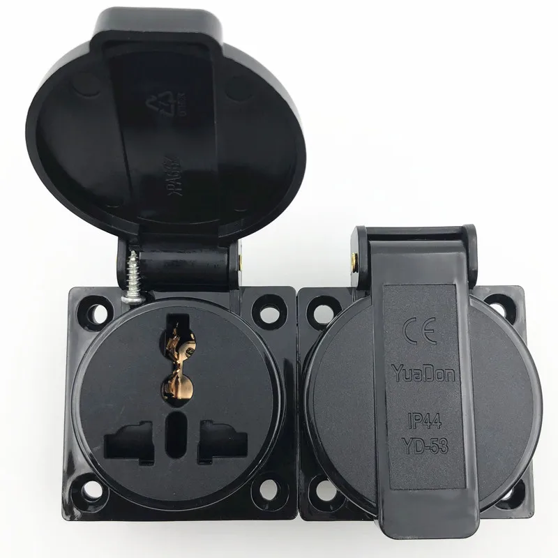 Black AU/US/EU industry safety outlet 10A 250V IP44 NF certification Austrian waterproof power cover connector socket