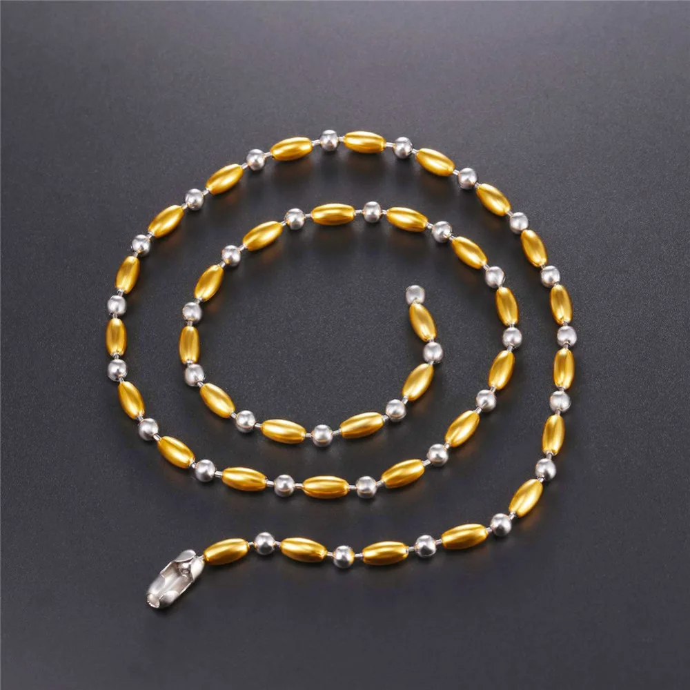 U7 Two Tone Stainless Steel Rice Beads Chain Necklace Choker 5MM Punk Hip Hop Necklaces For Women/Men Jewelry N1103 QC24