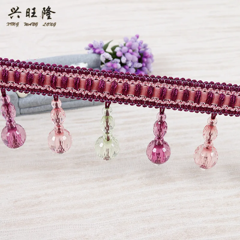 XWL 12M Crystal Beads Curtain Lace Trim Ribbon Curtain Accessories Decorative Sofa Stage DIY Sewing Tassel Fringe Braid Lace