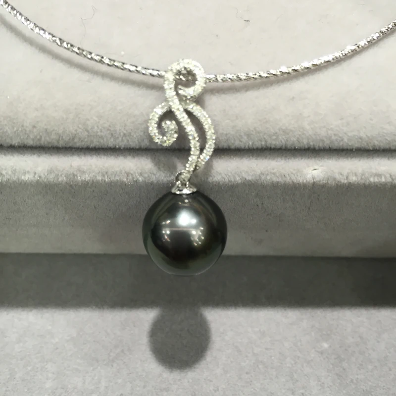 11-12MM Natural Black Tahitian Pearls Pendant 18K Gold diamond Luxury Jewelry Free Shipping fine jewelry