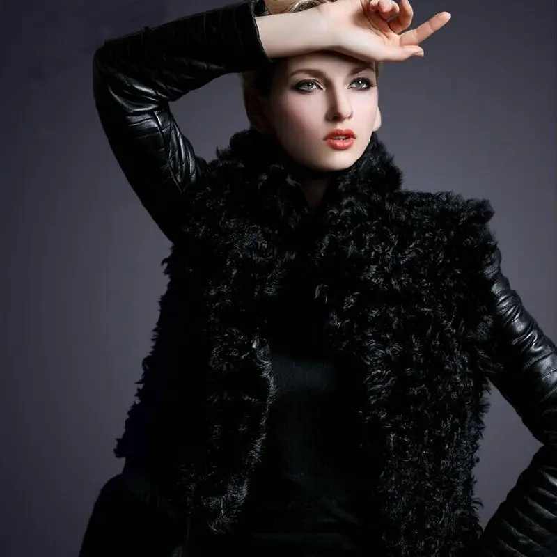 

Lady's Winter Warm Leather Padded Jacket Lamb Fur Long Sheep Skin Coat Women Long White Duck Down Leather Coats