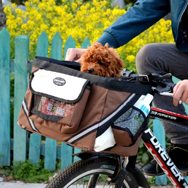 Luxury Durable Pet Bicycle Basket Carrier Bicycle Dog Leash Car Foldable Transport Bag Carrying Travel Seat For Puppy Cat Animal