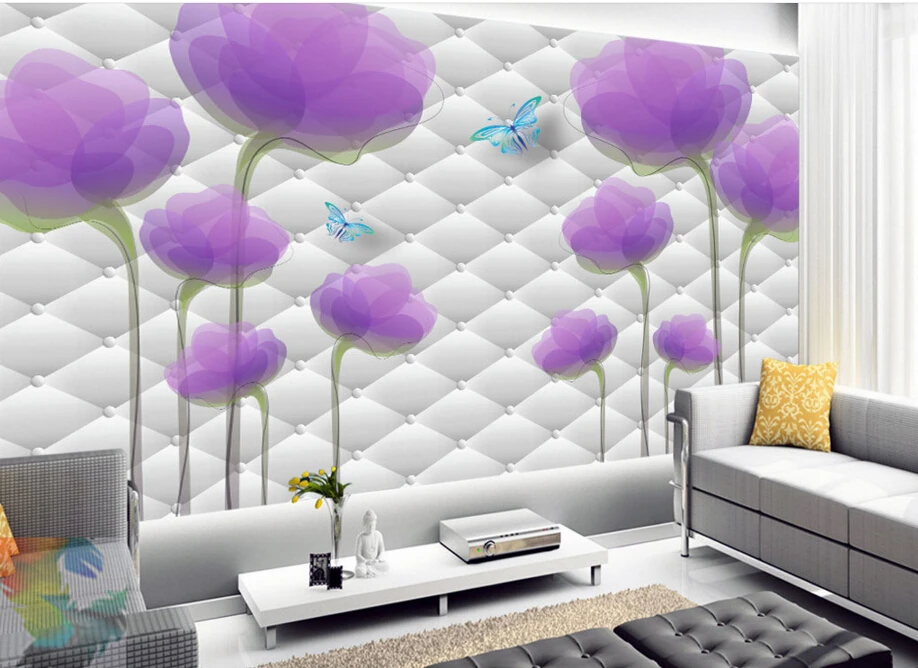 Custom Floral wallpaper murals,Purple tulips,3D photo wallpaper for living room backdrop bedroom hotel embossed Papel DE parede