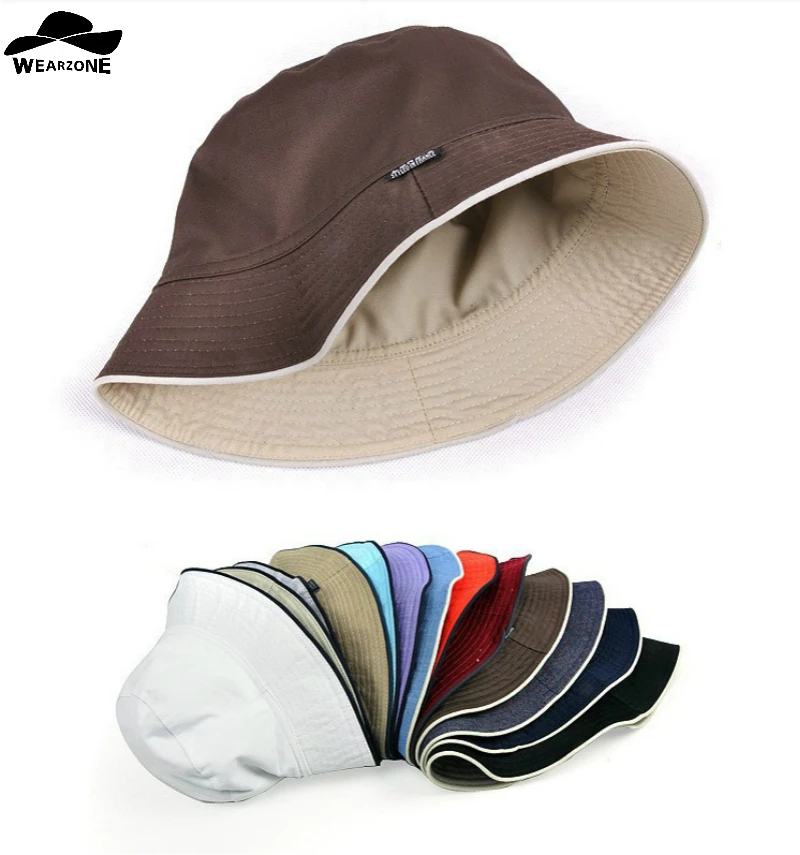 

2017 plain Solid bucket hats men reversible two sides can wear 100% cotton sun bob cap comfortable fisherman hat
