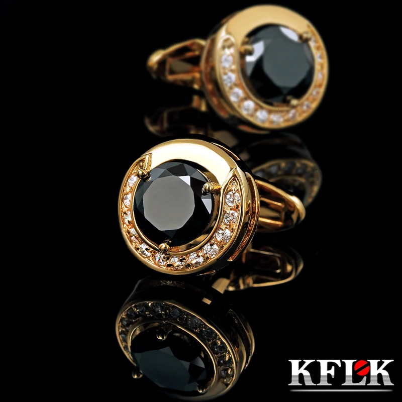 KFLK Jewelry fashion shirt cufflinks for mens Brand cuff button Gold-color cuff link High Quality Black abotoadura guests