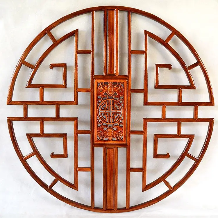 Dongyang carved wooden windows partition TV background wall tracery round wood hanging pendant Decoration Materials