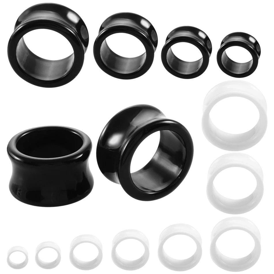 2Pcs/Set Black White Acrylic Ear Plugs Tunnels Expander Gauges Ear Stretching Kits Earlets Double Flared Ear Piercing Earrings