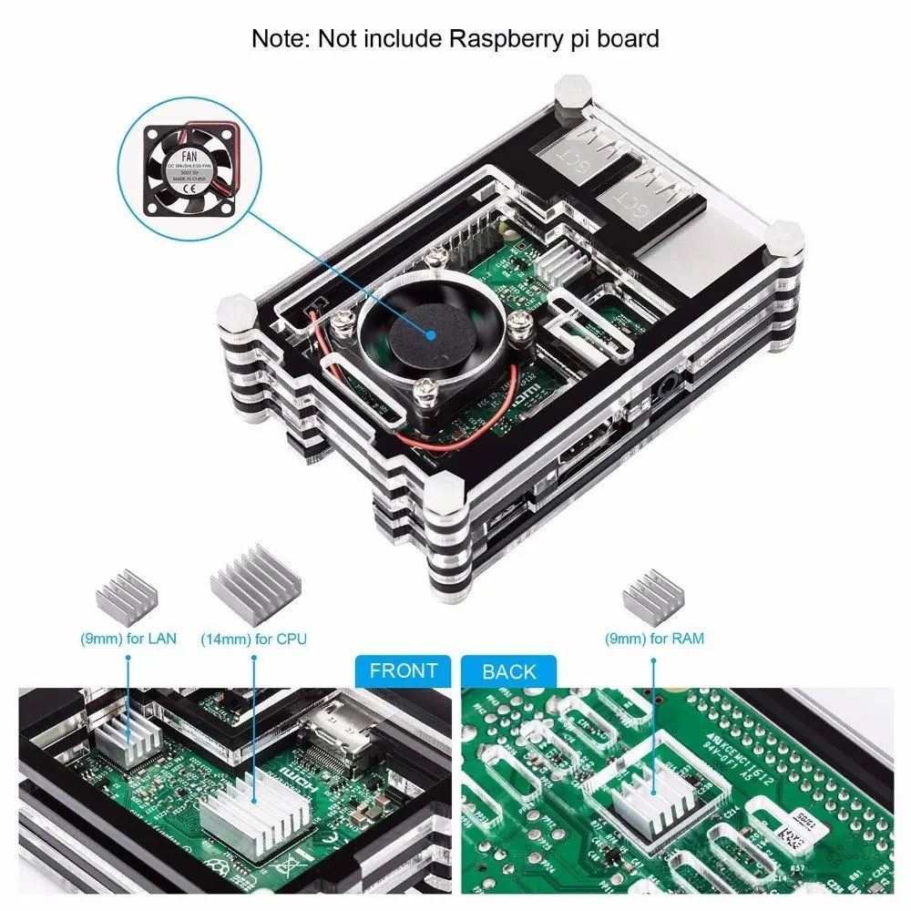 Pour Raspberry Pi 4 B Brushless Ventilateur De Refroidissement DC 5V avec 3 Pcs En Aluminium Dissipateurs pour Raspberry Pi 4B/3b, 2b, Pi Modèle