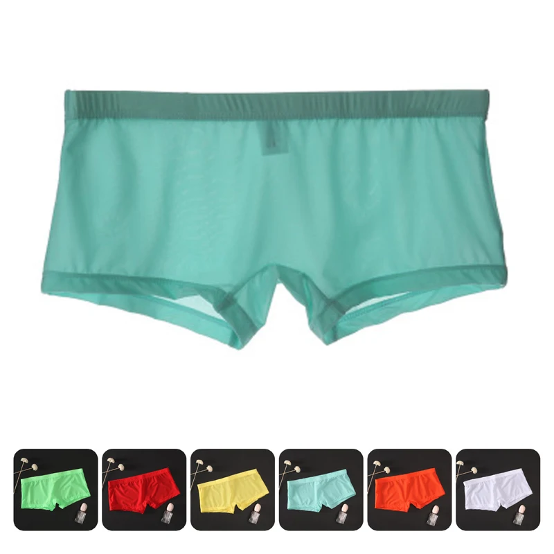 Shorts Slip Homme Half Transparent Mens Sexy Underwear Men Boxer Hombre Cuecas Gay Underpants Ice Silk Seamless Underwear Boxers