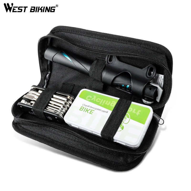 WEST BIKING Bicycle Repair Tools Bag Pump/Type Repair Kit/Screwdriver Tool Cycling Repair Multitool Set Bike Repair Case Tools