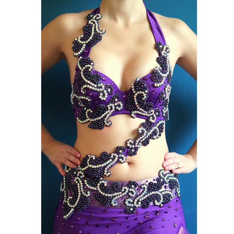 Top Grade Oriental Belly Dancing Clothing Women Dancewear Egyptian Costume 2 pieces Processional Belly Dance Bra Belt