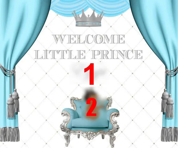 custom silver and baby blue royal little prince crown curtains background  High quality Computer print party backdrops