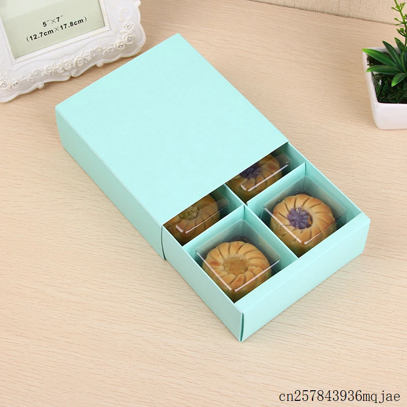 

100pcs 4 Grid Macaron Box Pastry Boxes Paper Gift Boxes for Biscuits Cookie Mooncake Packaging