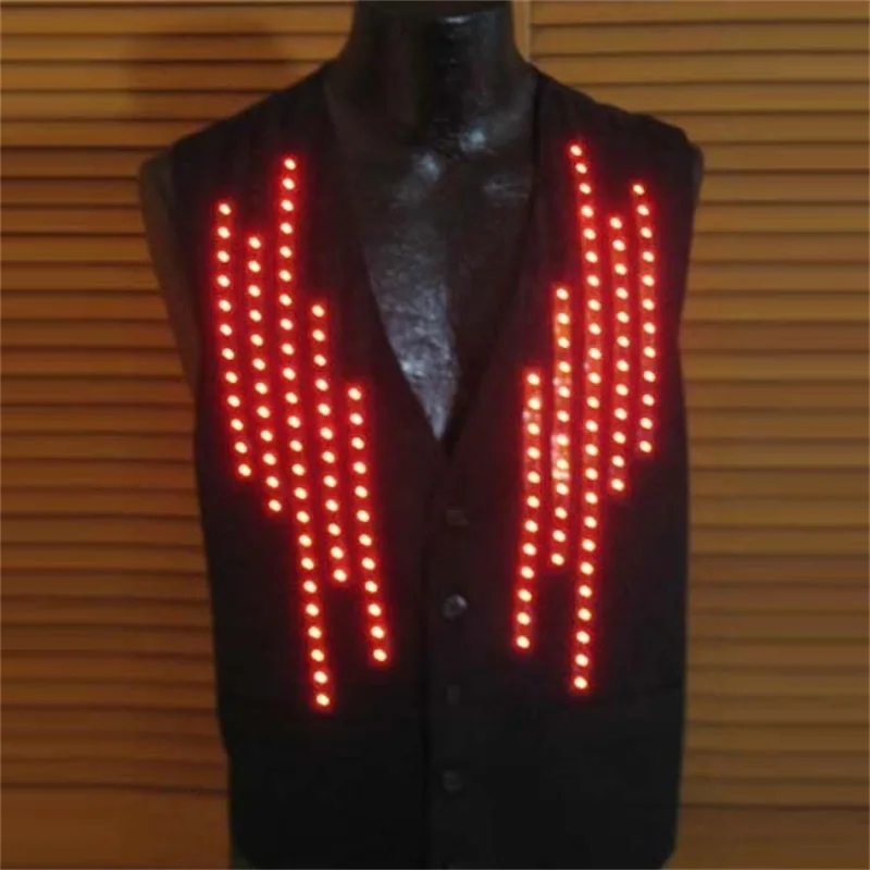 3 Pcs  Led Luminous Waiter Clothes Growing Novelty V-neck Man's Vest Waistcoat LED Flashing Costume For KTV Bar Nightclub