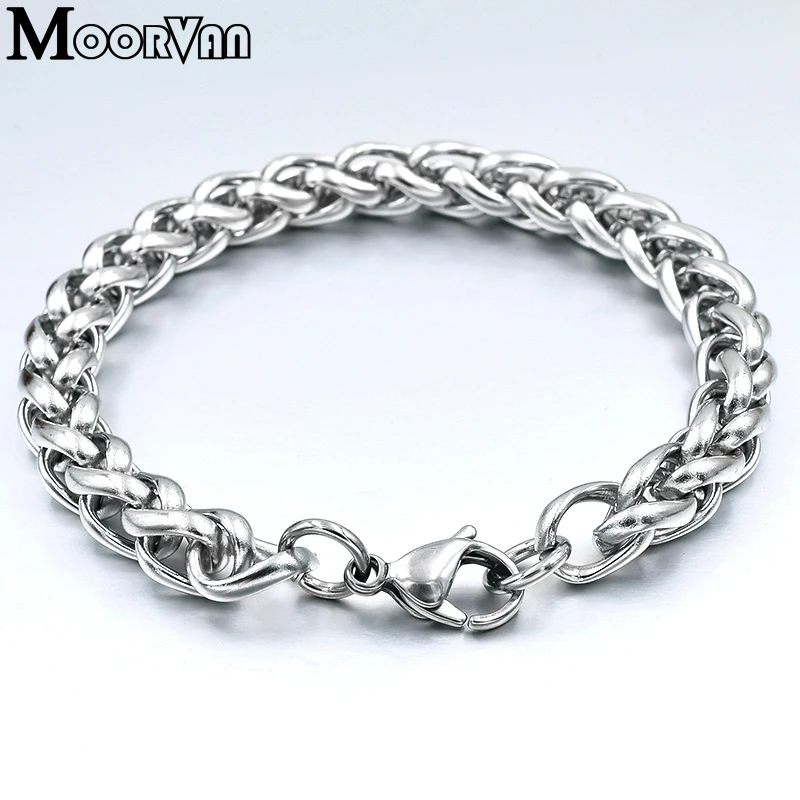 Men Bracelet Silver Color Stainless Steel Wheat Link Chain Bracelets Male Jewelry Hip Hop Gift 4/5/6/8mm Rock PUNK