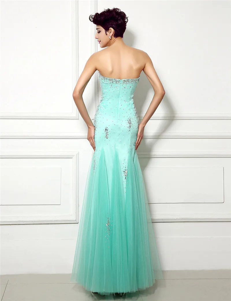 2019 New Long Prom Dresses Bling Beads Wedding Party Gown Prom Gown Mint Maid Honor Gown