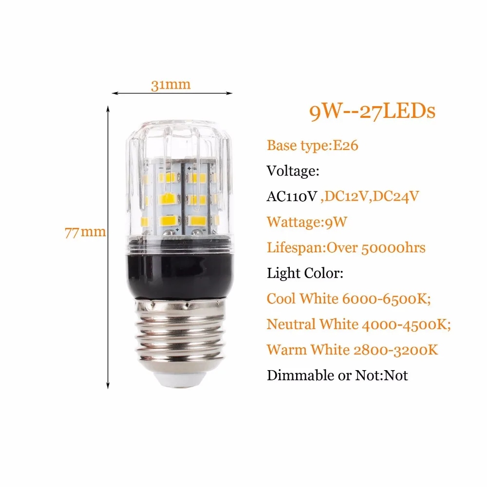 Yeni E27 E14 E12 E26 LED mısır ampul işık lambası 5730 SMD 9W 27LEDs Lamprada ev aydınlatma sıcak serin nötr beyaz