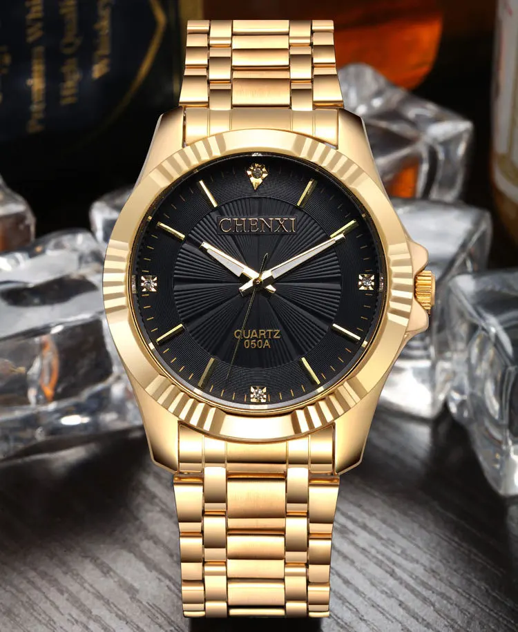 Top Quality Clock Fashion Men Luxury CHENXI Brand Gold Stainless Steel Quartz-Watch Wrist Watches Wholesale Golden Watch men