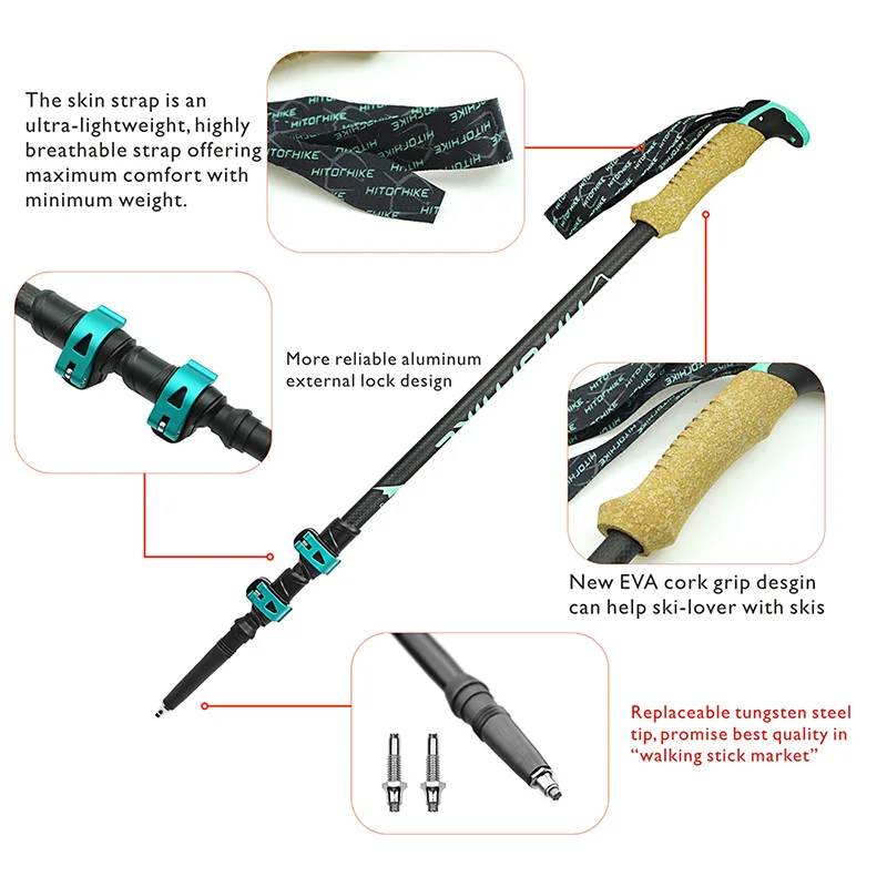 Homful  Trekking poles 195g/pc carbon fiber   Collapsible Telescopic Sticks Lightweight Walking Hiking Stick Climbing Stick