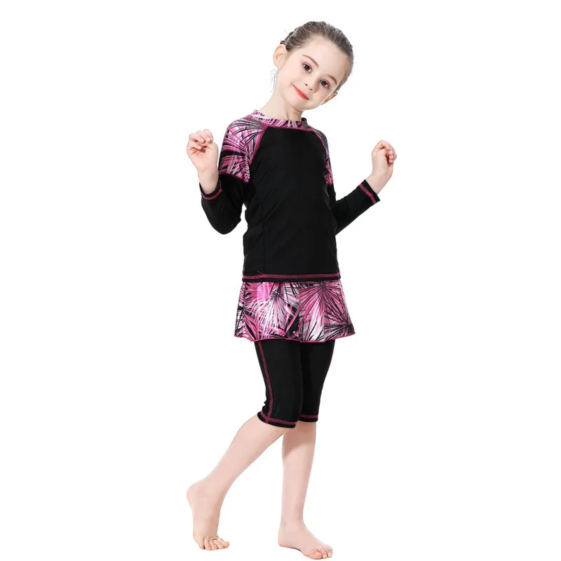 

Muslim Swimsuit For Kids Navy Blue Islamic Girl Modest Swimsuits Cap Long Sleeve Swimwear 3 PCS Plus Size Swimming 90cm-160cm