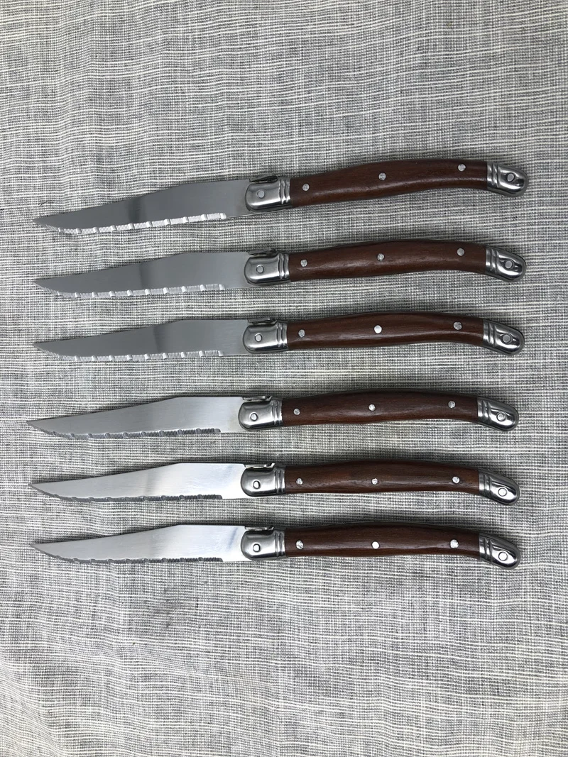 

6 Piece Laguiole Style Stainless Steel Steak Knife Set with Rosewood Handle Stainless Steel Dinnerware Cutlery