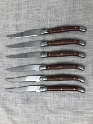6 Piece Laguiole Style Stainless Steel Steak Knife Set with Rosewood Handle Stainless Steel Dinnerware Cutlery