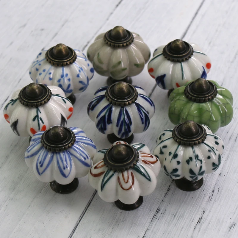 1x kitchen cabinet Knobs ceramic drawer cupboard dresser furniture door knob handle porcelain Pumpkin knobs