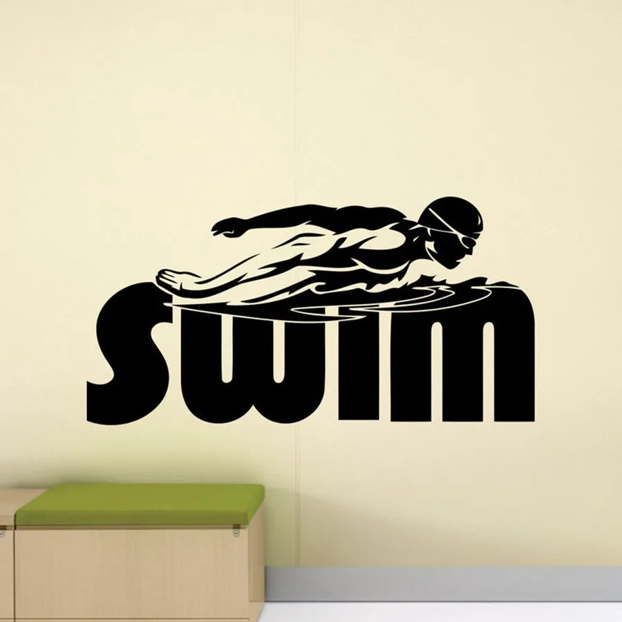 Swim Wall Decal Sport Swimming Pool Sign Gym Quote Man Swimmer Poster Mural Vinyl Sticker Fitness Decor Wall Art Mural C163