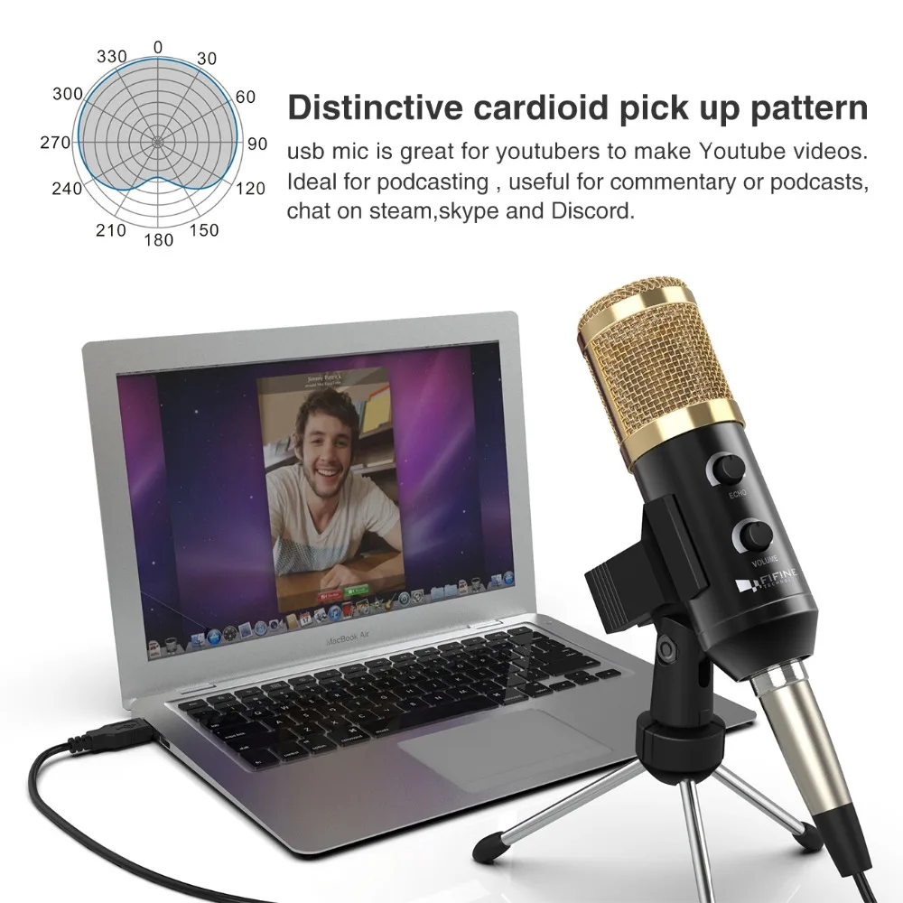 Fifine Plug & Play Desktop Usb Microfoons Voor Pc/Computer(Windows, Mac, Linux Ox), podcasting, Opname K058
