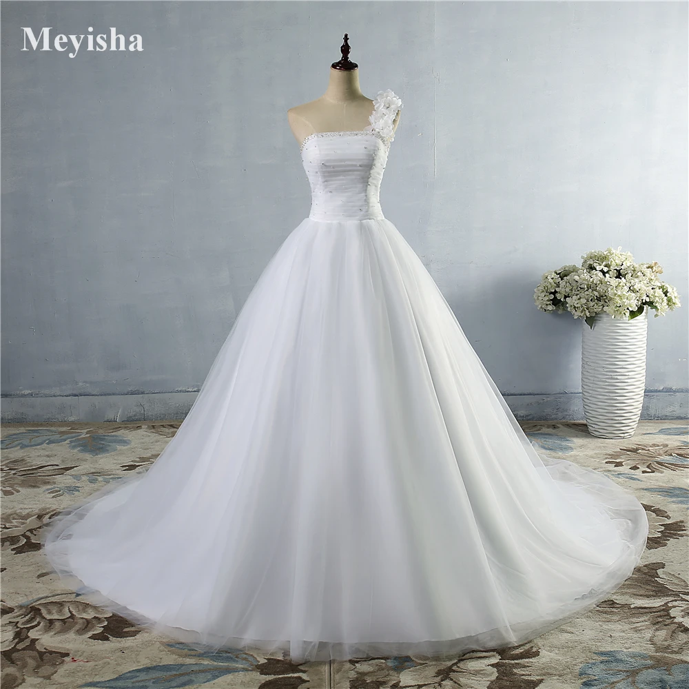 ZJ9063 Customized New Design 2024 Aviana Elegant One Shoulder Princess Civil Wedding Dress A-Line 3D Flowers Tulle Bridal Gown