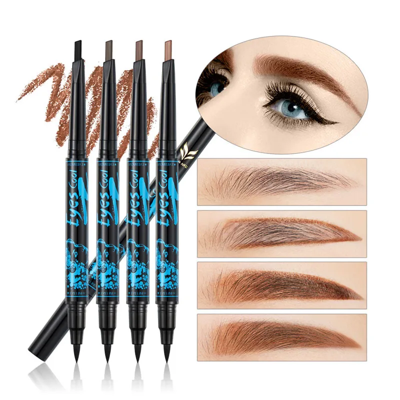 Podwójna główka do brwi ołówek eyeliner wodoodporna konstrukcja obrotowa ołówek do brwi z naturalnym czarnym eyeliner makijaż narzędzie kosmetyczne