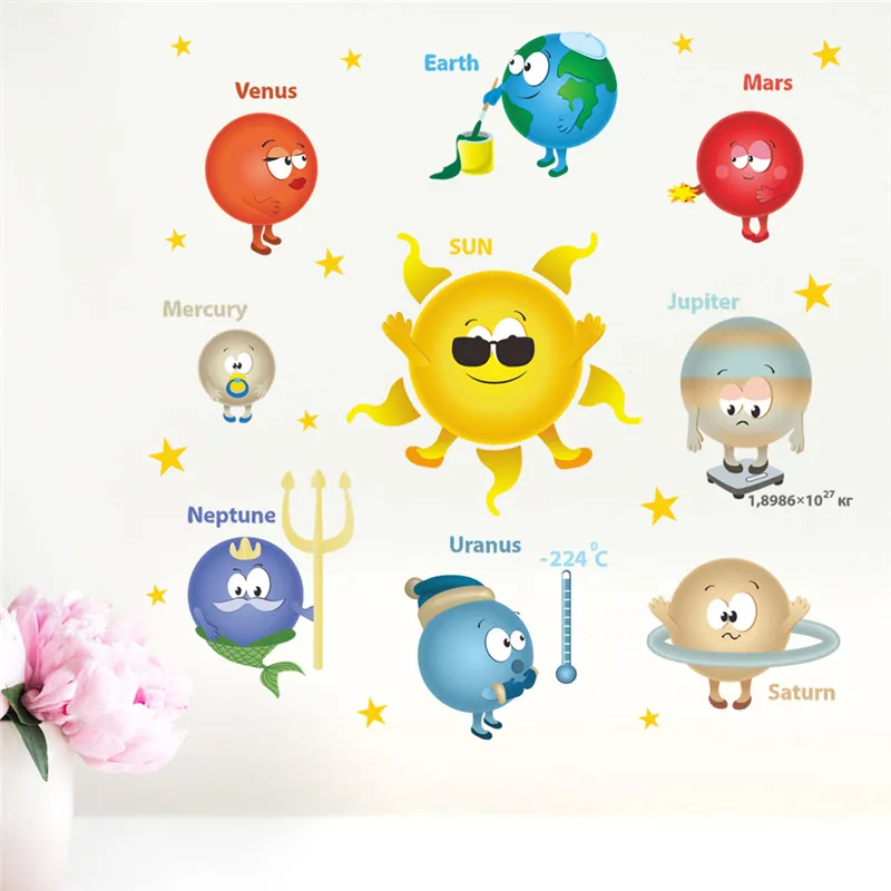 outer space solar system wall stickers for kids rooms home decor planets earth sun saturn mars wall decals mural art