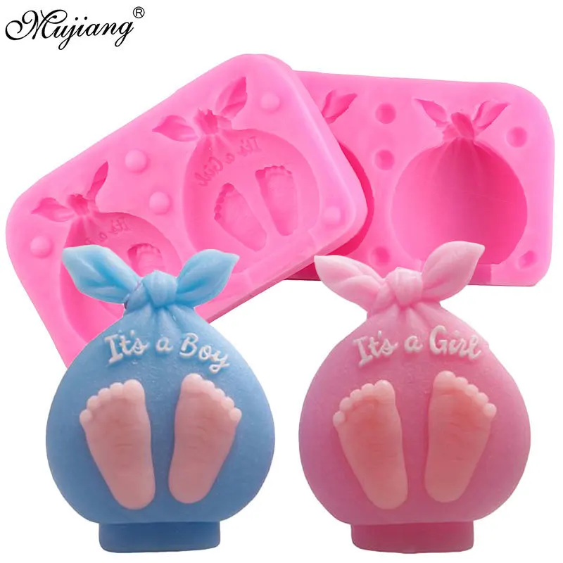 

Baby Shower Party Cake Silicone Molds 3D Baby Bag Foot Resin Clay Candle Soap Mold Fondant Cake Decorating Candy Chocolate Mould