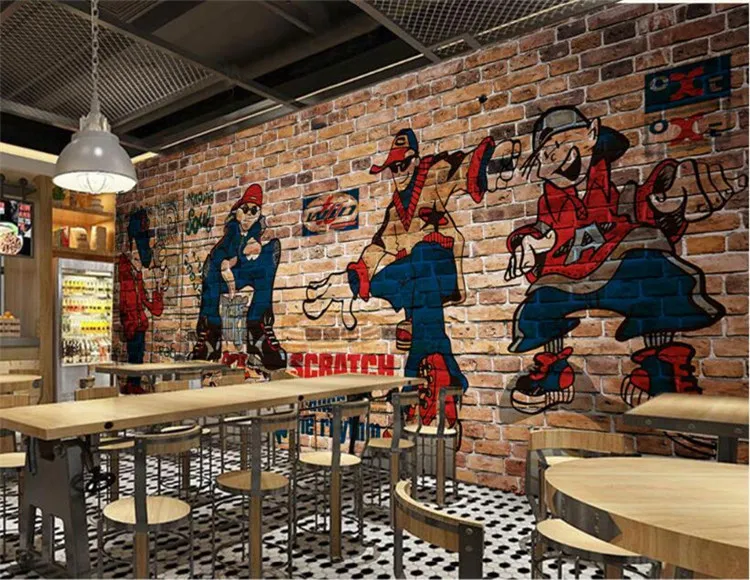 

3D abstract European graffiti photo mural retro character brick wall wallpaper restaurant cafe living room wall art decoration