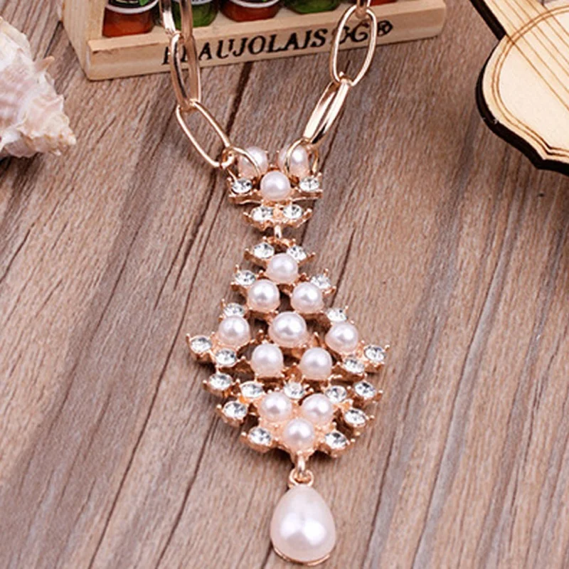 Boho Style Lady Pearl Tassel Flower Crystal Rhinestone Bindi Hair Tikka Clip Indian Head Jewelry For Party Wedding Dance Gift