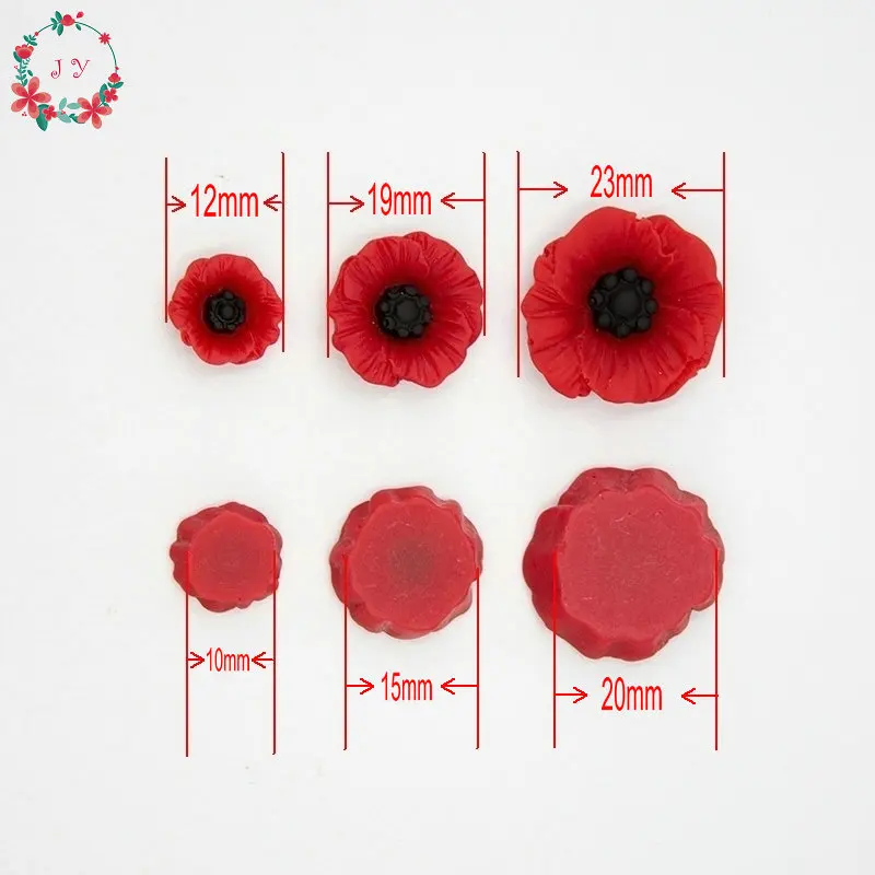 Set of 100pcs Chic Resin Red Poppy Flower Artificial Flower Flatback Embellishment Cabochons Cap for Home Decor 12-23mm
