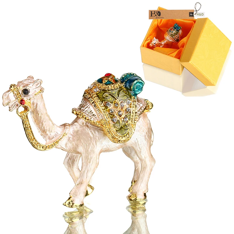 H&D Camel Trinket Boxes Ornament Crystals ,Hand-painted Patterns Jewelry Box Hinged Collectible Ring Display Holders for Women