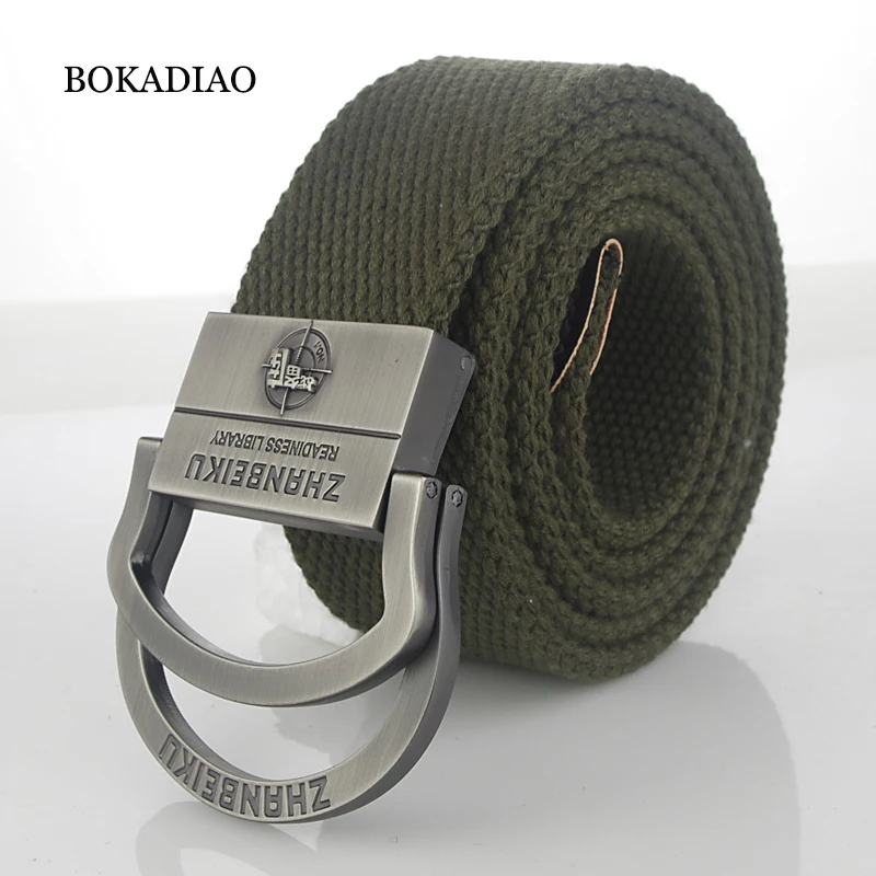 BOKADIAO Men&Women Military Canvas Belt Luxury Double Ring Metal Buckle Jeans Belt Army Tactical Belts Men Waistband Strap Male