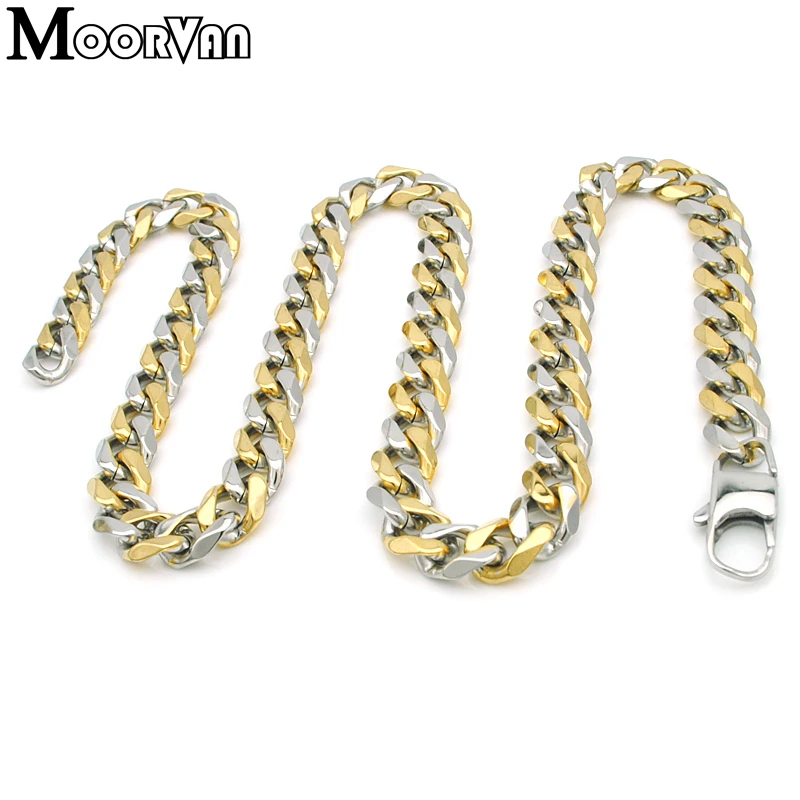 Moorvan Stainelss Steel Polishing High Quality Men Necklace Bracelet Sets Trendy Chain Jewelry Set For Man VJS112