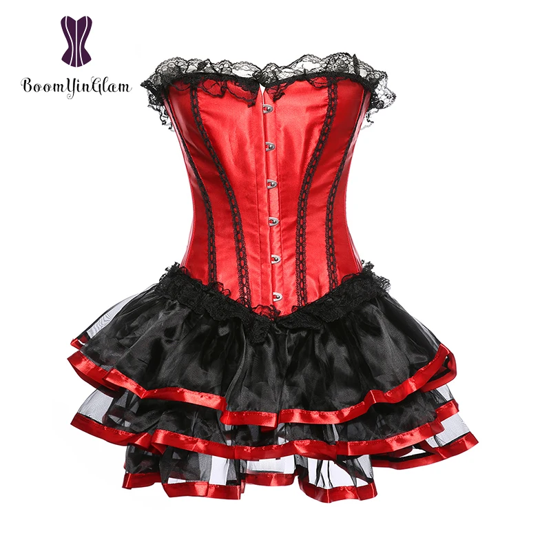 High Quality Plus Size Women Underwear lingerie Bustier Body Shapewear Corselet Lace Up Corset Top With Mini Skirt 036#