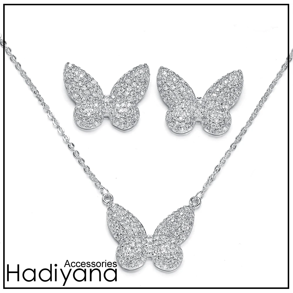 

Hadiyana Elegant Butterfly Pendant Jewelry Set For Young Woman Gift Hotsale Mexico Fashion Jewelry With Sparkling Zirconia CN294