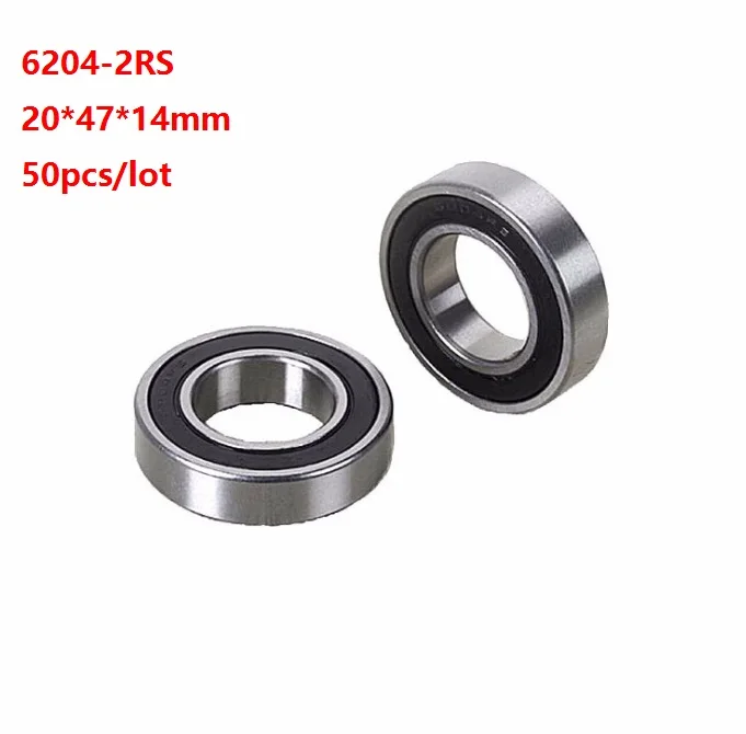 

50pcs/lot 20x47x14mm 6204RS 6204-2RS 6204 2RS Double cover ball bearings 20*47*14mm Deep Groove Ball Bearing Shaft