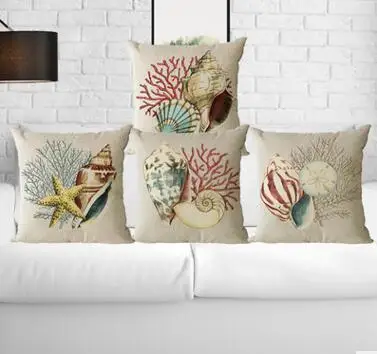 cotton linen Mediterranean cushion cover seashell printed pillowcase Sea star conch pillow cover for back cushion case sofa