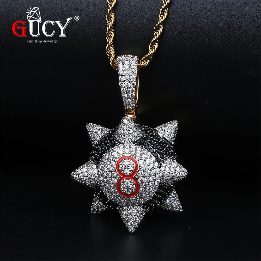 

GUCY New Iced Out Pendant Necklace With 4mm Tennis Chain Necklace Gold Color Cubic Zircon Men's Women Hip Hop Jewelry