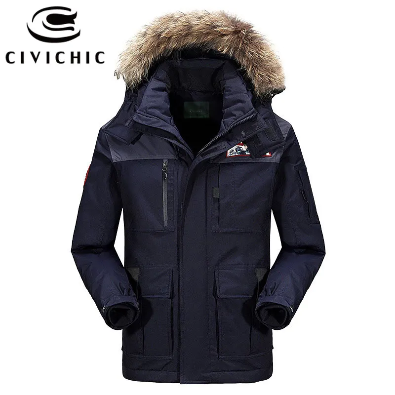 

CIVICHIC Top Quality Men's Warm Coat Winter Windproof Down Jacket Casual Eiderdown Outerwear Thick Medium Long Hooded Parka DC02