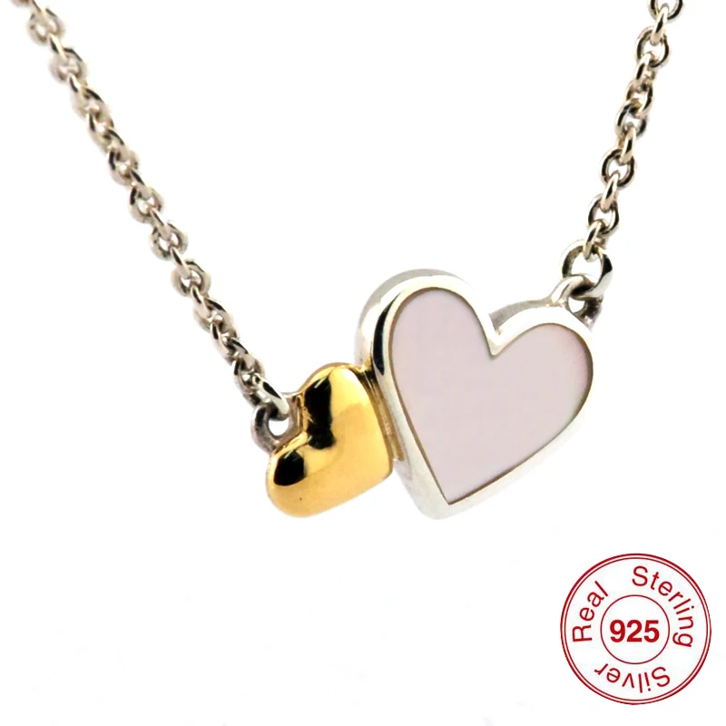 

Luminous Hearts Collier Necklaces with 14K Real Gold 100% 925 Sterling Silver Jewelry Free Shipping